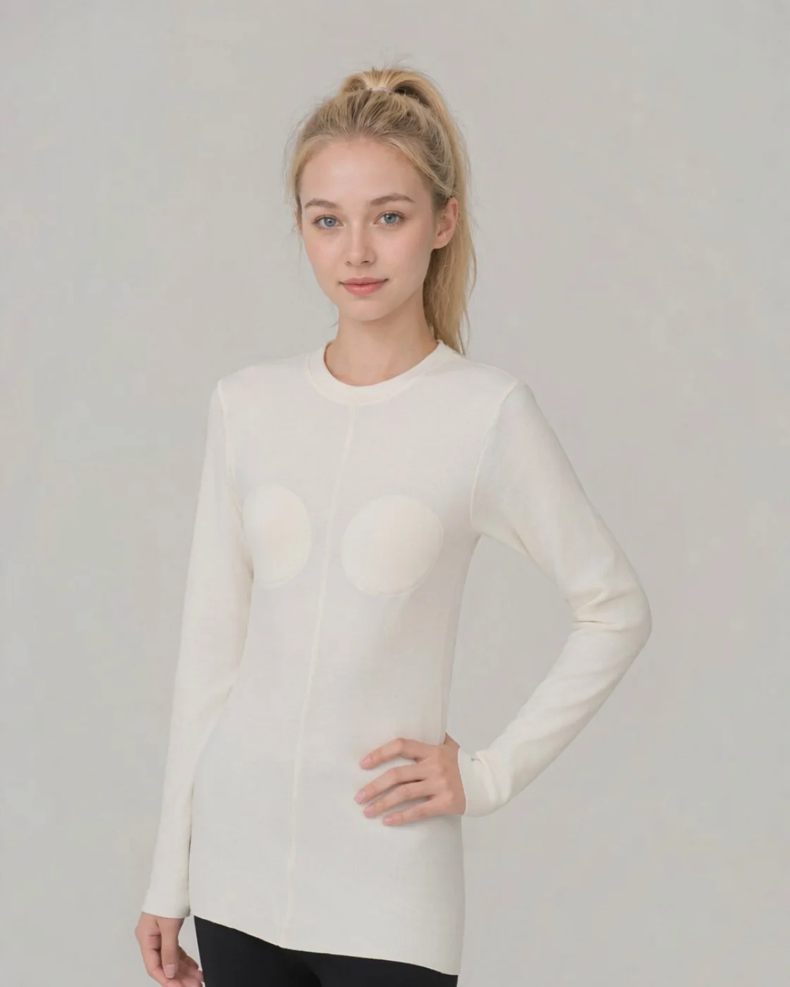 Thermal fleece high-neck top, white