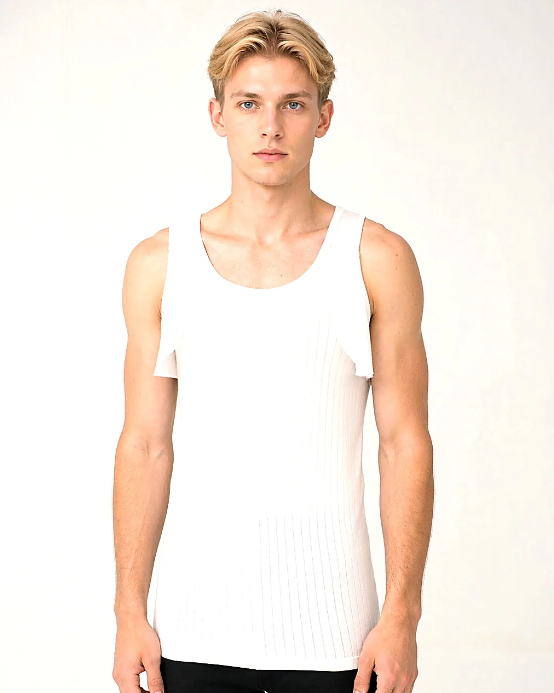 Men's sleeveless top, white, shoulder-cover cut